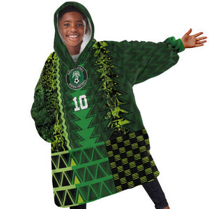 Custom Nigeria Football Kid Wearable Blanket Hoodie The Naija-Tribal Sporty Style - African Pride
