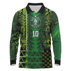 Custom Nigeria Football Long Sleeve Polo Shirt The Naija-Tribal Sporty Style - African Pride