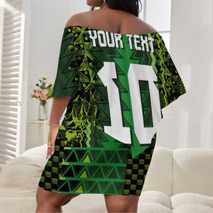Custom Nigeria Football Off Shoulder Short Dress The Naija-Tribal Sporty Style - African Pride