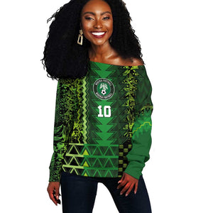 Custom Nigeria Football Off Shoulder Sweater The Naija-Tribal Sporty Style - African Pride