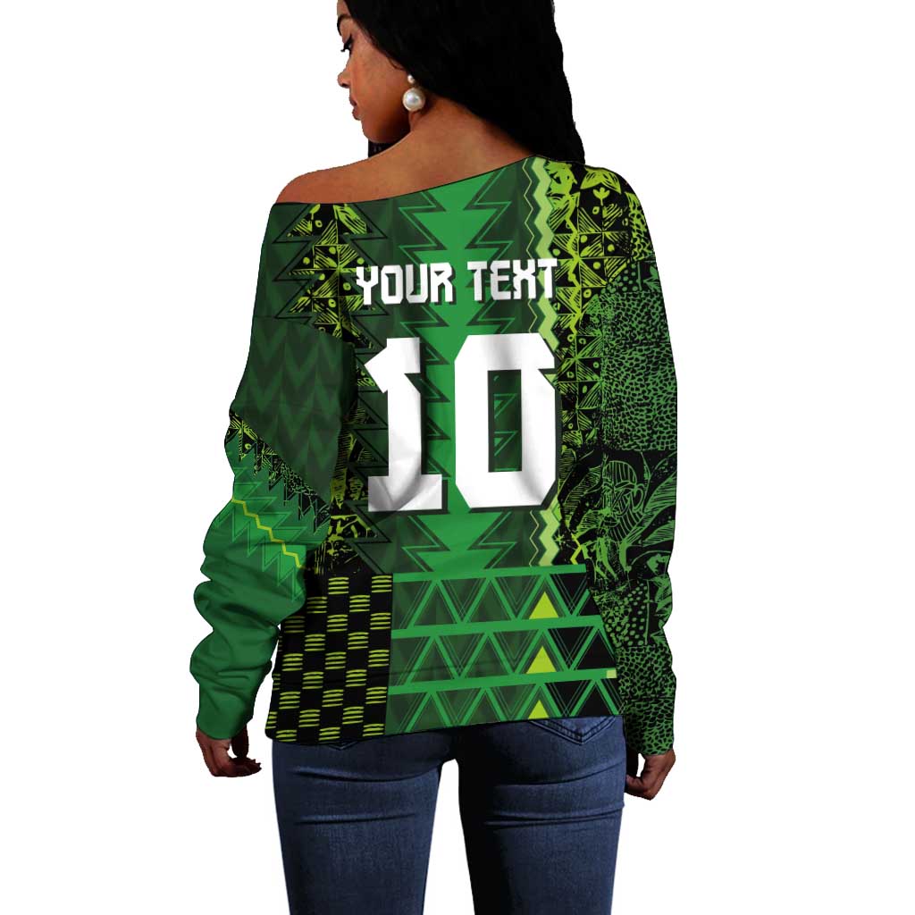 Custom Nigeria Football Off Shoulder Sweater The Naija-Tribal Sporty Style - African Pride