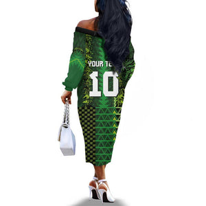 Custom Nigeria Football Off The Shoulder Long Sleeve Dress The Naija-Tribal Sporty Style - African Pride