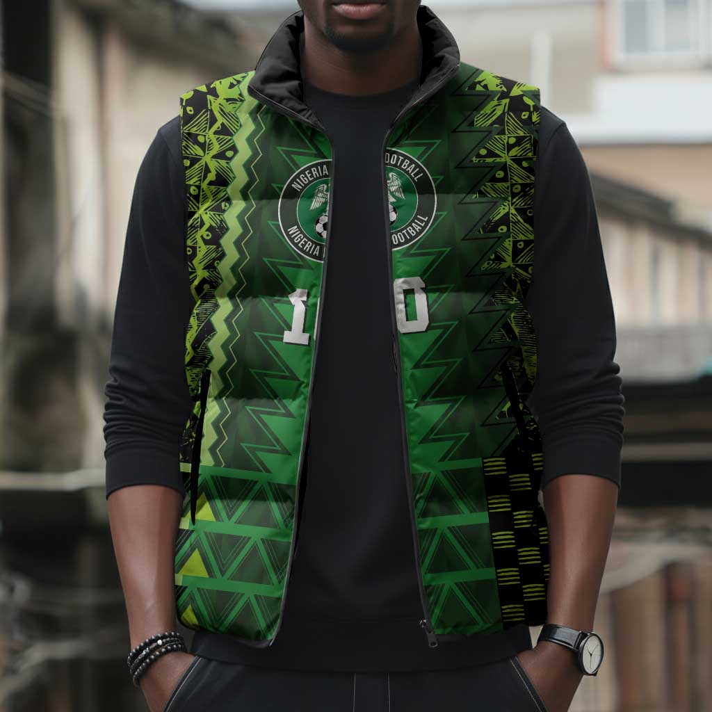 Custom Nigeria Football Sleeveless Puffer Jacket The Naija-Tribal Sporty Style - African Pride