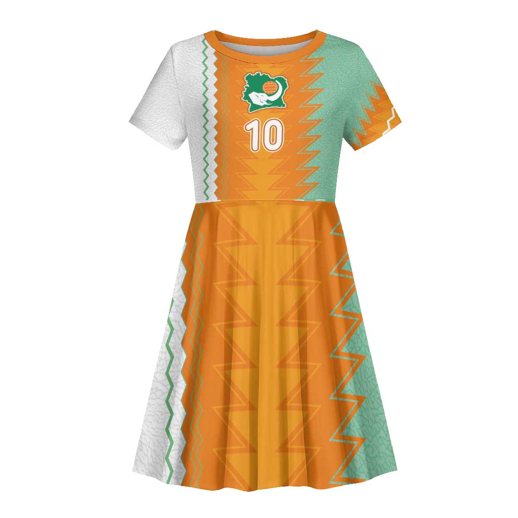 Custom Ivory Coast Football Kid Short Sleeve Dress Côte d'Ivoire-Tribal Sporty Style - African Pride
