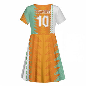 Custom Ivory Coast Football Kid Short Sleeve Dress Côte d'Ivoire-Tribal Sporty Style - African Pride