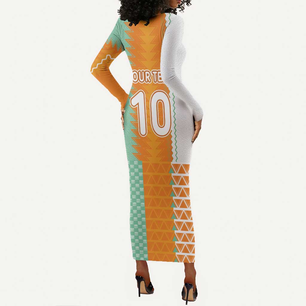 Custom Ivory Coast Football Long Sleeve Bodycon Dress Côte d'Ivoire-Tribal Sporty Style - African Pride