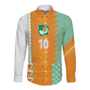 Custom Ivory Coast Football Long Sleeve Button Shirt Côte d'Ivoire-Tribal Sporty Style - African Pride