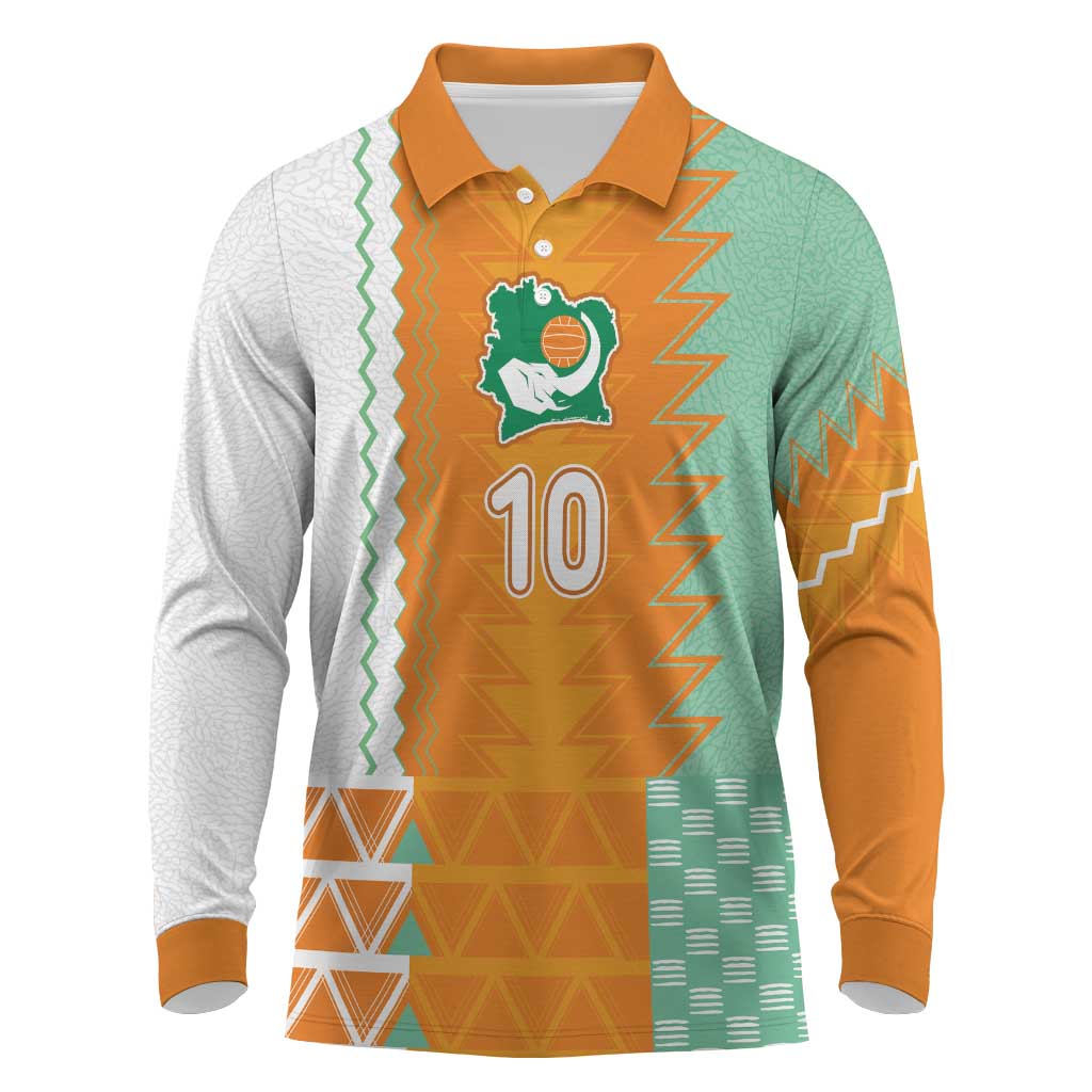 Custom Ivory Coast Football Long Sleeve Polo Shirt Côte d'Ivoire-Tribal Sporty Style - African Pride