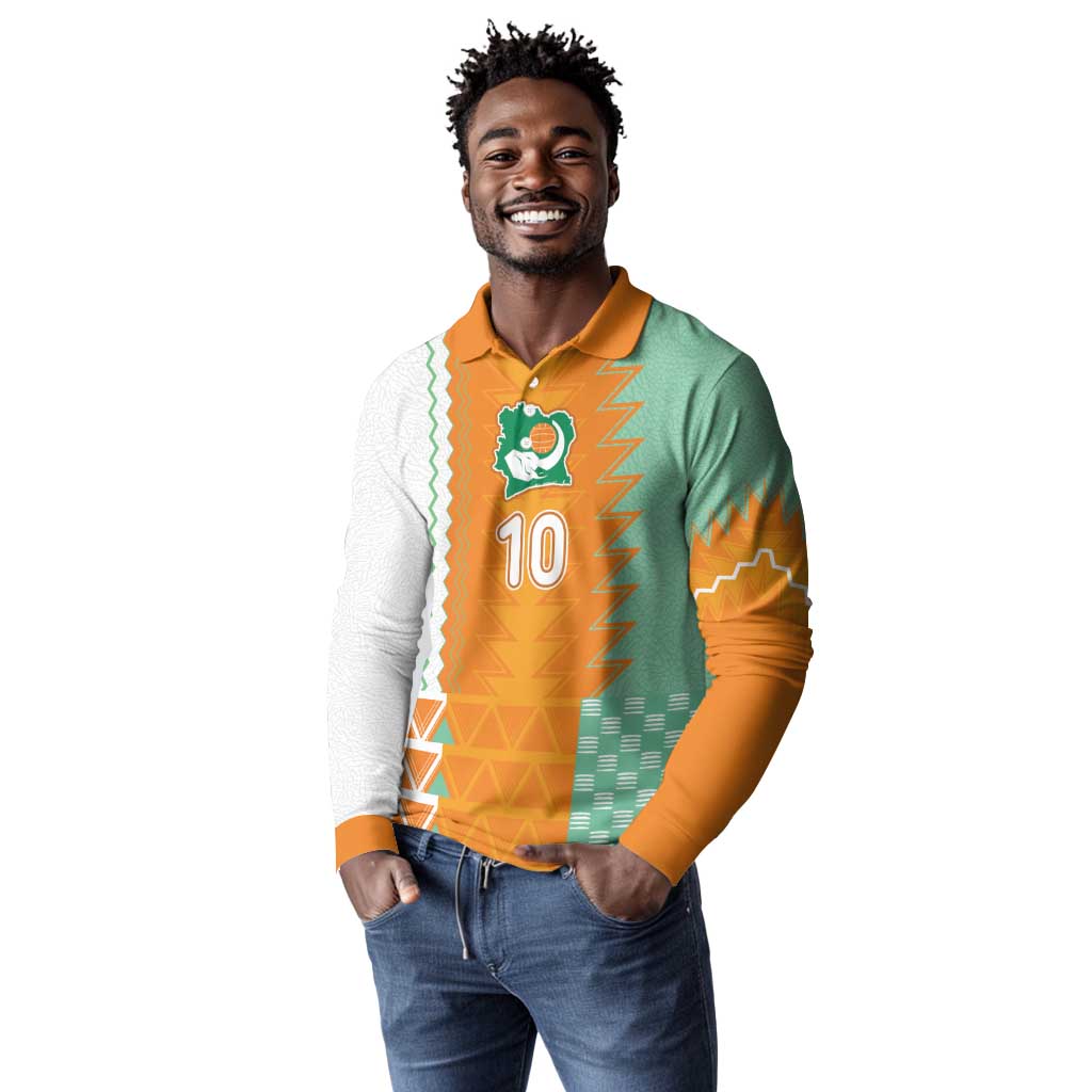 Custom Ivory Coast Football Long Sleeve Polo Shirt Côte d'Ivoire-Tribal Sporty Style - African Pride