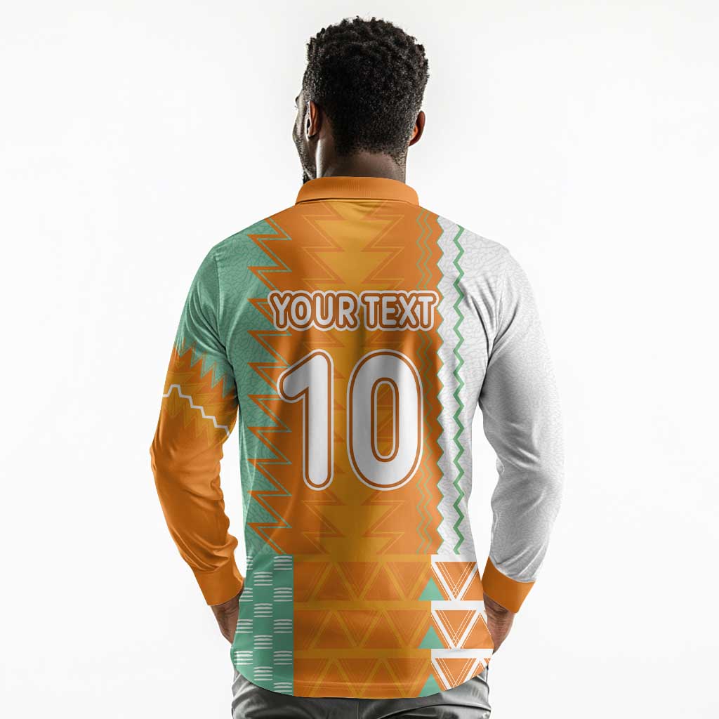 Custom Ivory Coast Football Long Sleeve Polo Shirt Côte d'Ivoire-Tribal Sporty Style - African Pride