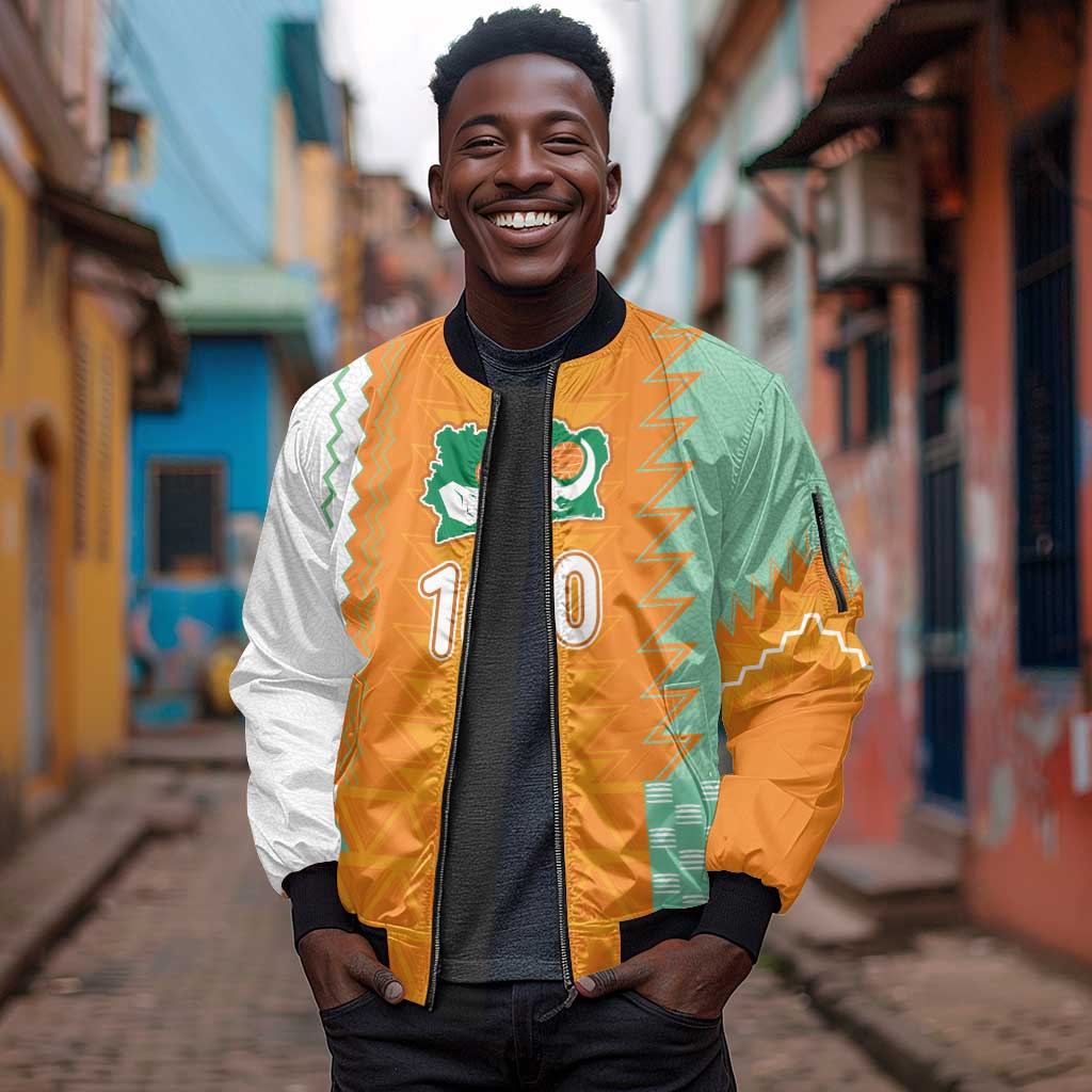 Custom Ivory Coast Football Sleeve Zip Bomber Jacket Côte d'Ivoire-Tribal Sporty Style - African Pride