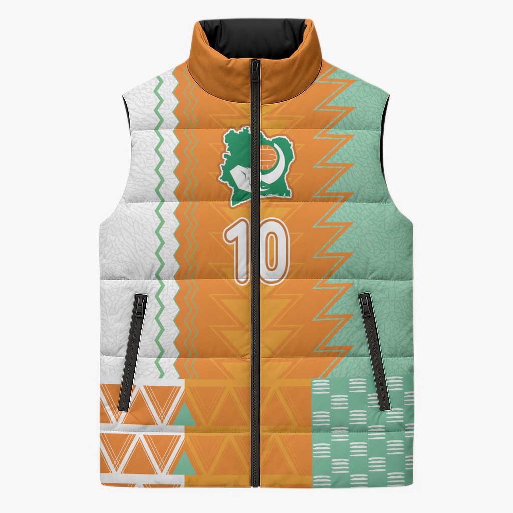 Custom Ivory Coast Football Sleeveless Puffer Jacket Côte d'Ivoire-Tribal Sporty Style - African Pride