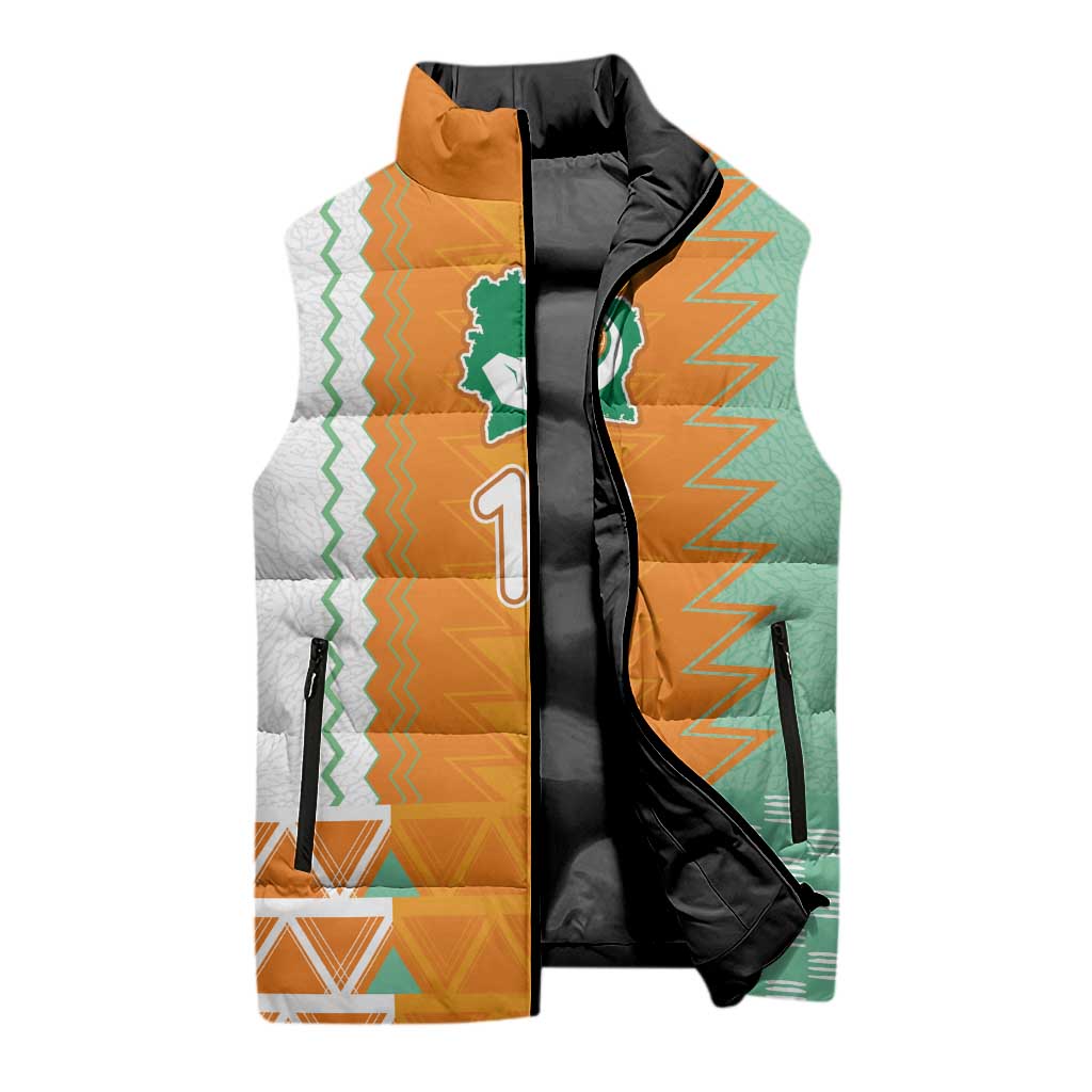 Custom Ivory Coast Football Sleeveless Puffer Jacket Côte d'Ivoire-Tribal Sporty Style - African Pride