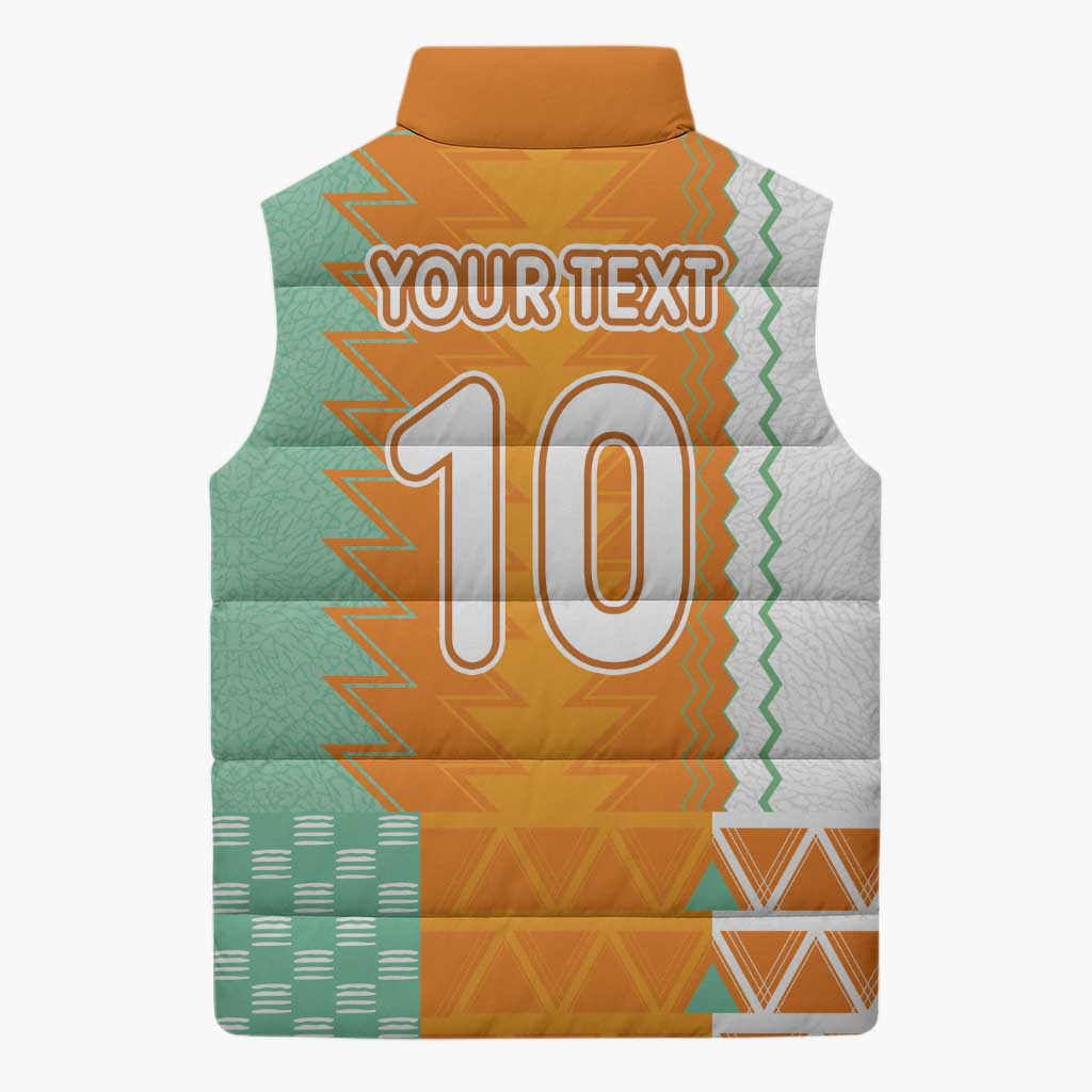 Custom Ivory Coast Football Sleeveless Puffer Jacket Côte d'Ivoire-Tribal Sporty Style - African Pride