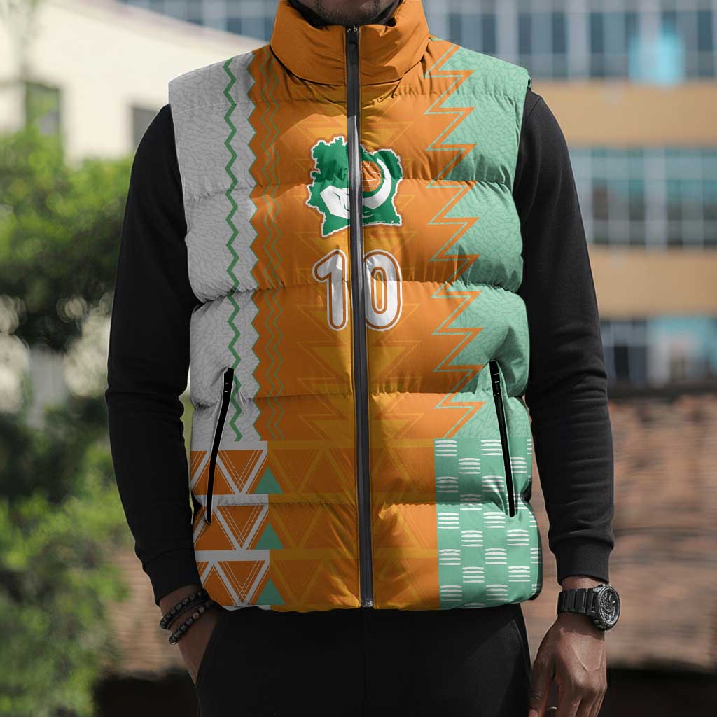 Custom Ivory Coast Football Sleeveless Puffer Jacket Côte d'Ivoire-Tribal Sporty Style - African Pride
