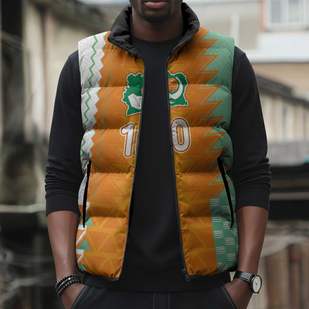 Custom Ivory Coast Football Sleeveless Puffer Jacket Côte d'Ivoire-Tribal Sporty Style - African Pride