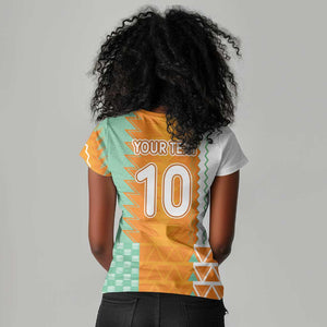 Custom Ivory Coast Football Women V-Neck T-Shirt Côte d'Ivoire-Tribal Sporty Style - African Pride