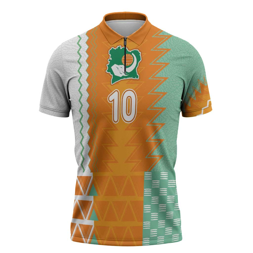 Custom Ivory Coast Football Zipper Polo Shirt Côte d'Ivoire-Tribal Sporty Style - African Pride