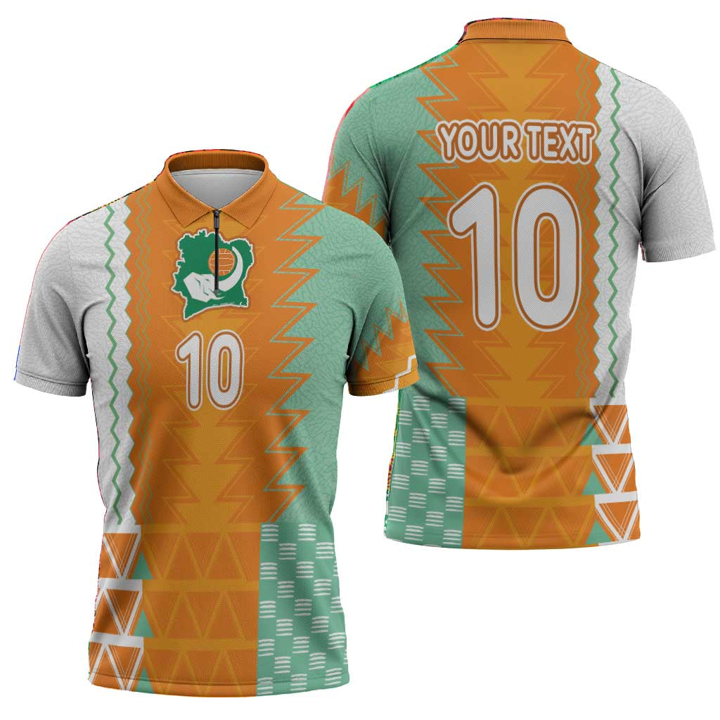 Custom Ivory Coast Football Zipper Polo Shirt Côte d'Ivoire-Tribal Sporty Style - African Pride