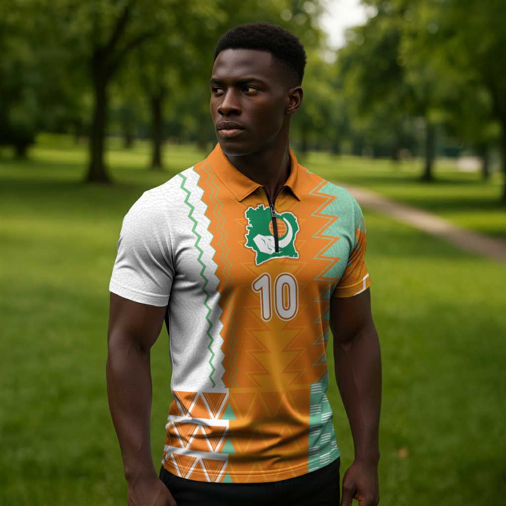 Custom Ivory Coast Football Zipper Polo Shirt Côte d'Ivoire-Tribal Sporty Style - African Pride
