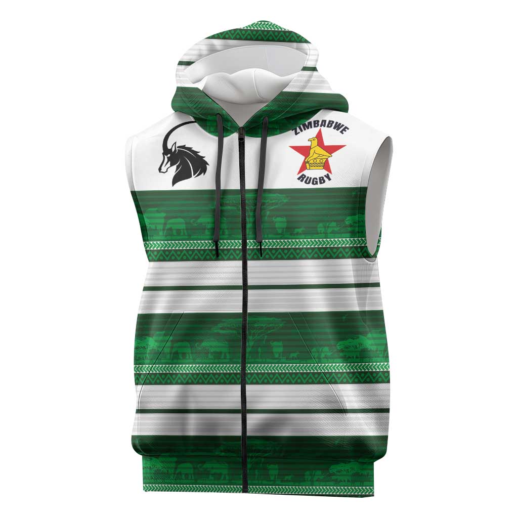 Custom Zimbabwe Rugby Sleeveless Zip Hoodie African Heritage Edition - African Pride