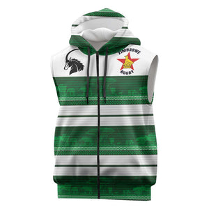 Custom Zimbabwe Rugby Sleeveless Zip Hoodie African Heritage Edition - African Pride
