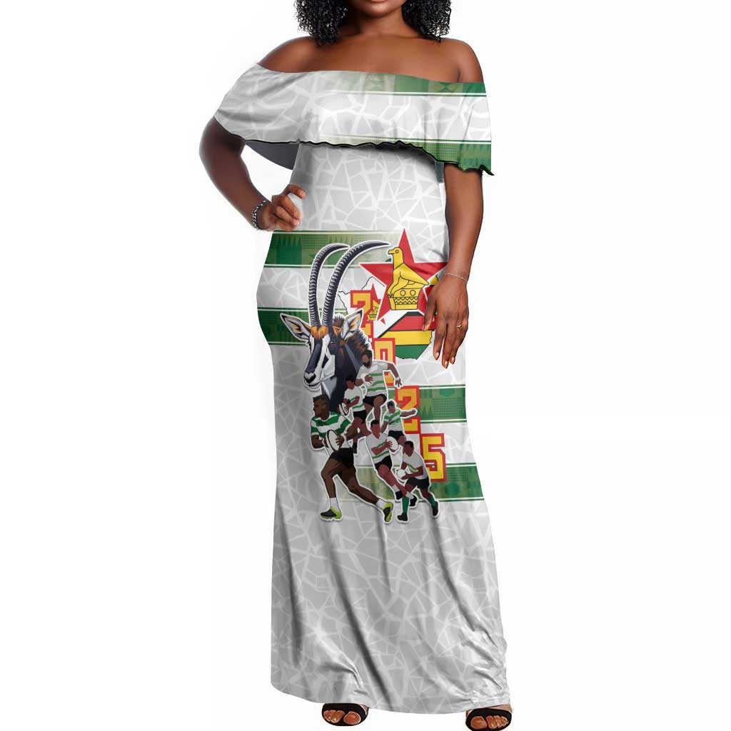 Custom Zimbabwe Rugby The Champions 2025 Off Shoulder Maxi Dress Sables-Warriors of Africa - African Pride