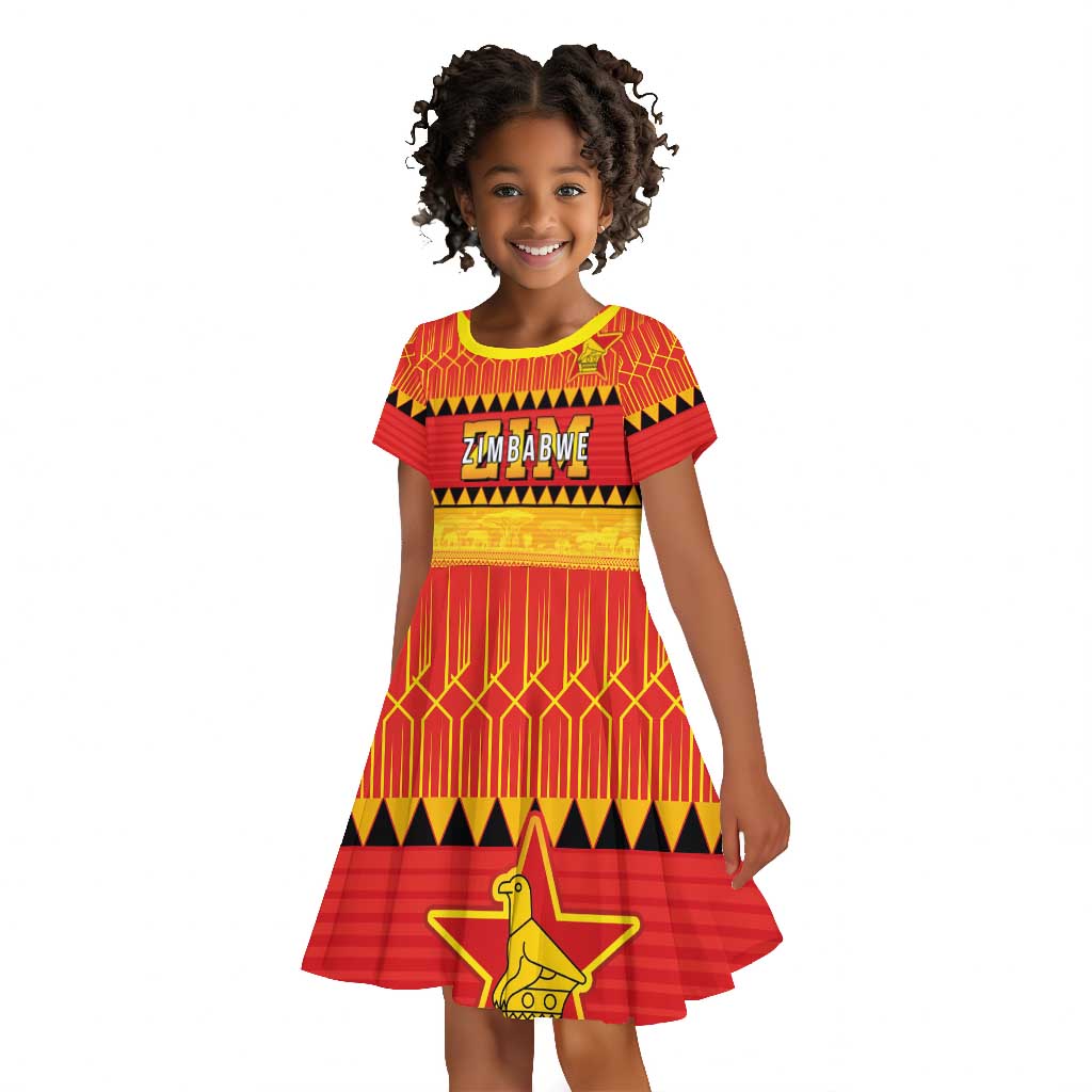 Custom Zimbabwe Cricket Kid Short Sleeve Dress African Heritage Edition - African Pride