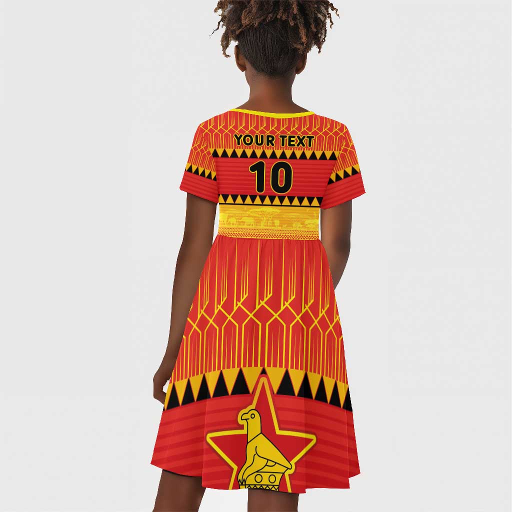Custom Zimbabwe Cricket Kid Short Sleeve Dress African Heritage Edition - African Pride