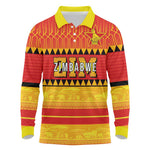 Custom Zimbabwe Cricket Long Sleeve Polo Shirt African Heritage Edition - African Pride