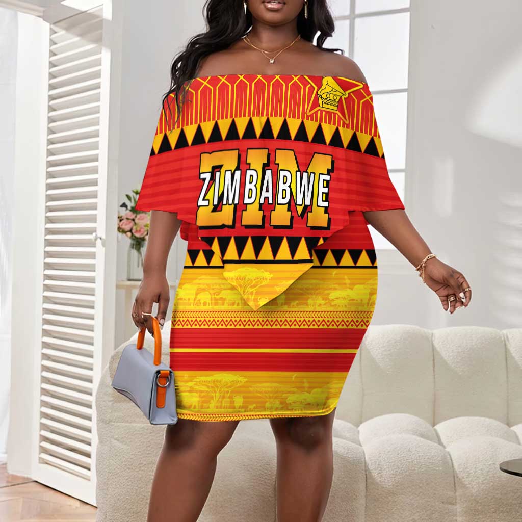 Custom Zimbabwe Cricket Off Shoulder Short Dress African Heritage Edition - African Pride