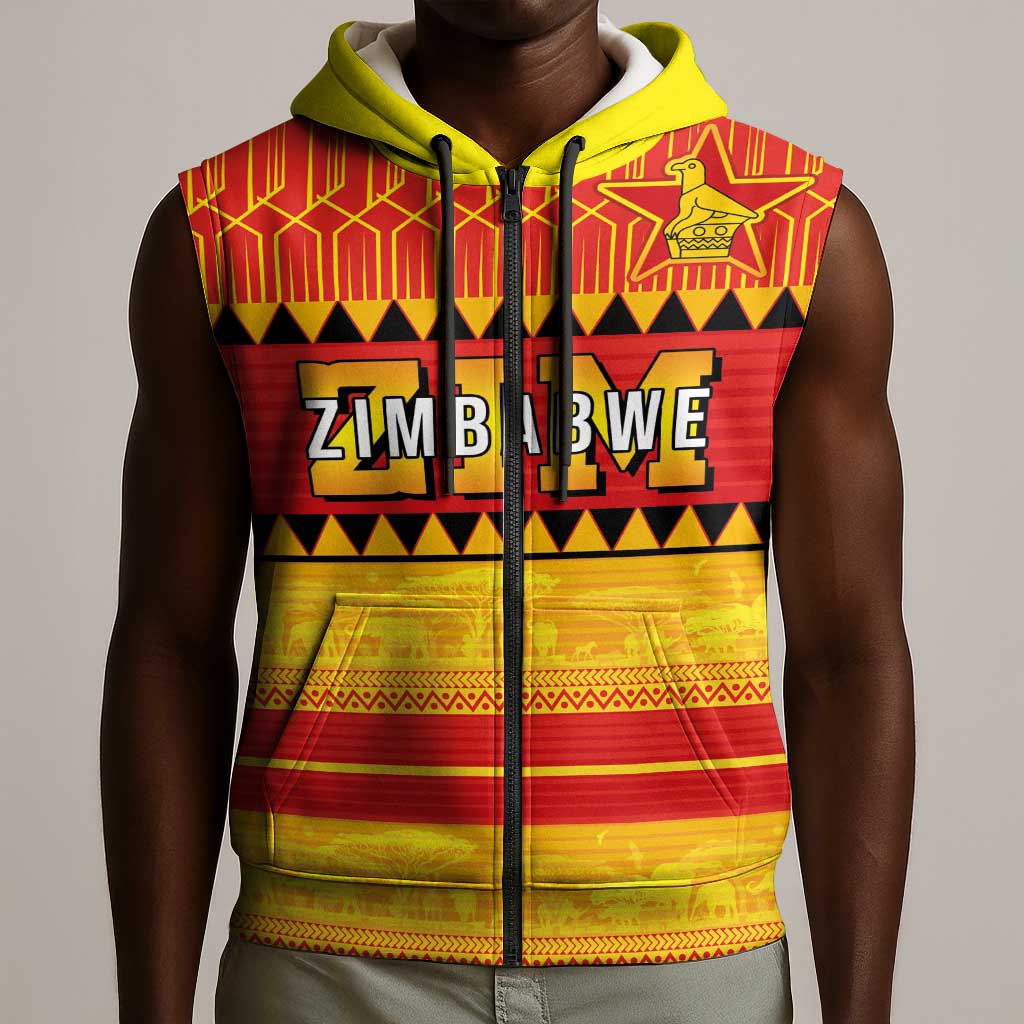 Custom Zimbabwe Cricket Sleeveless Zip Hoodie African Heritage Edition - African Pride