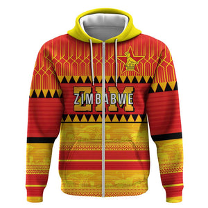 Custom Zimbabwe Cricket Zip Hoodie African Heritage Edition - African Pride
