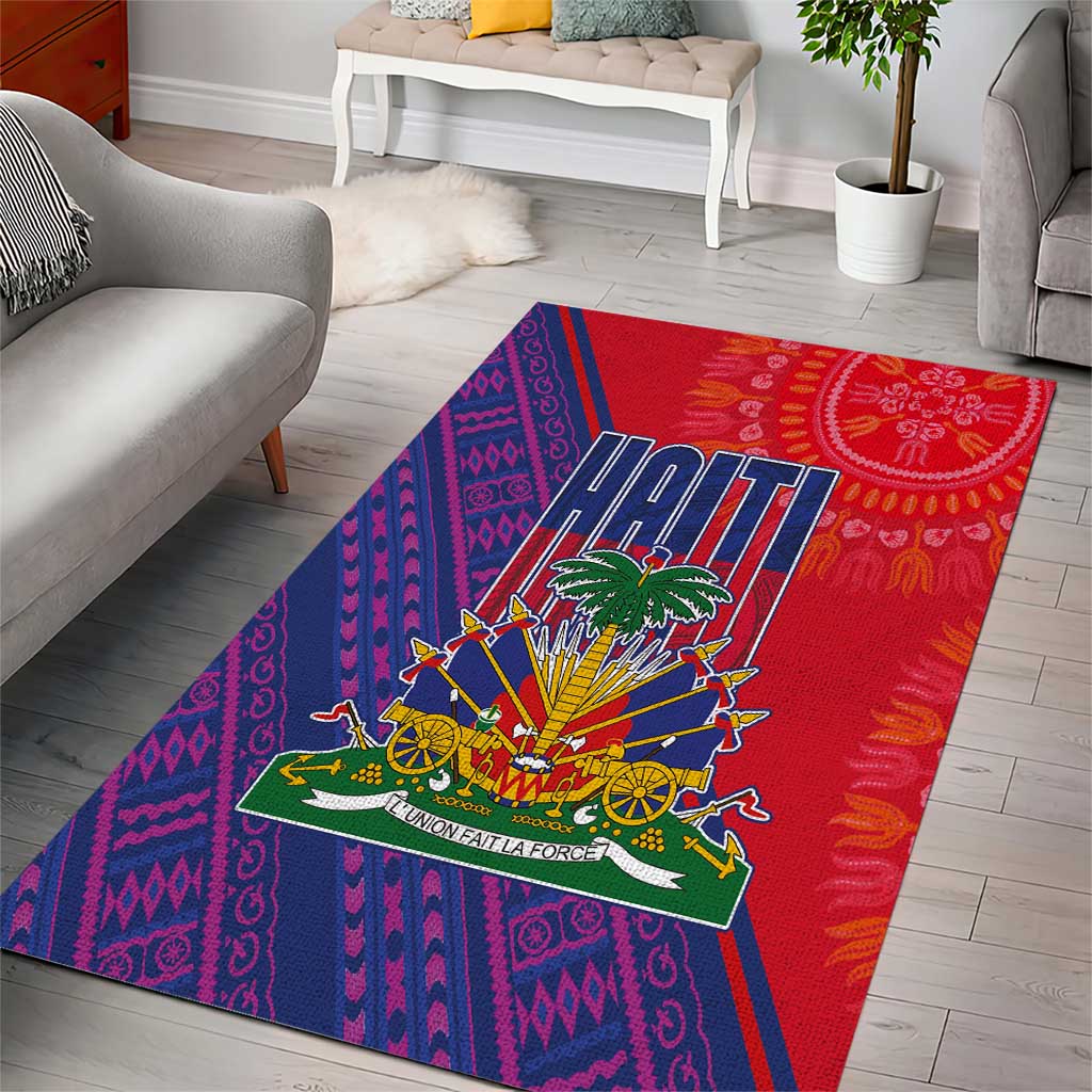 Haiti National Emblem Area Rug Dashiki and Polynesian Pattern