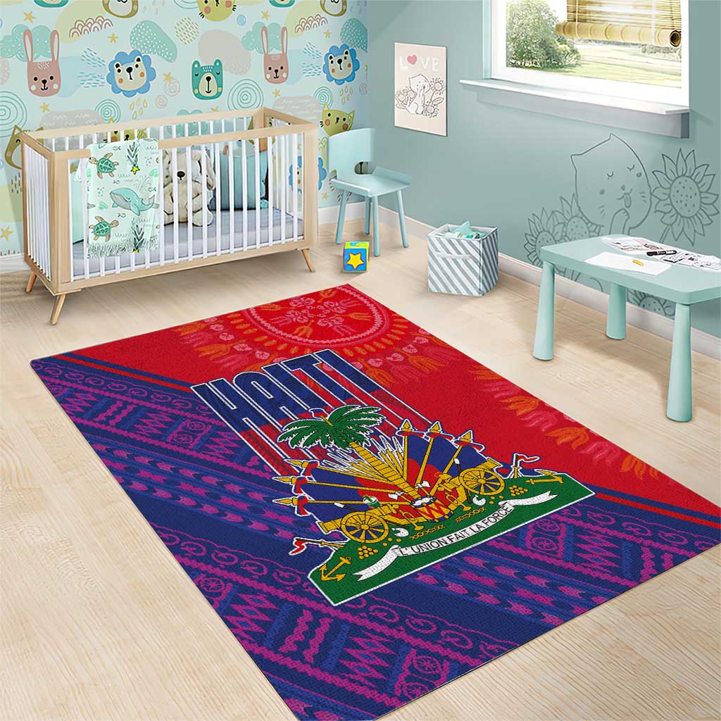 Haiti National Emblem Area Rug Dashiki and Polynesian Pattern