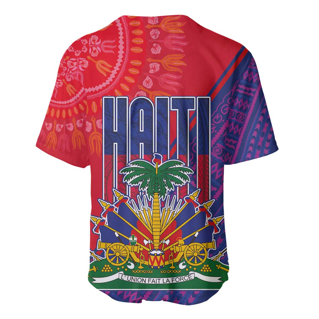 Haiti National Emblem Baseball Jersey Dashiki and Polynesian Pattern