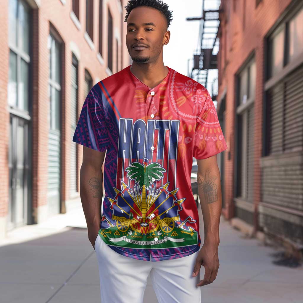 Haiti National Emblem Baseball Jersey Dashiki and Polynesian Pattern