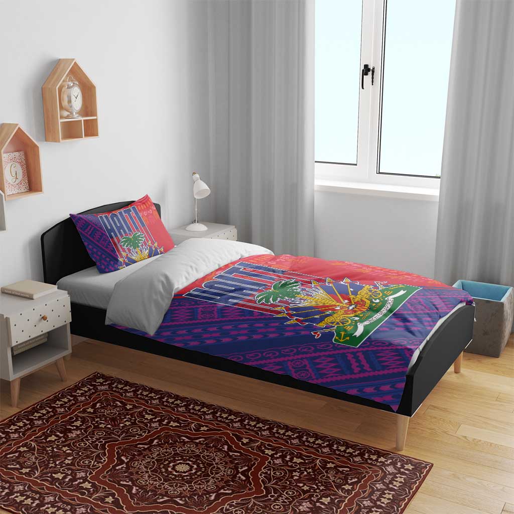 Haiti National Emblem Bedding Set Dashiki and Polynesian Pattern