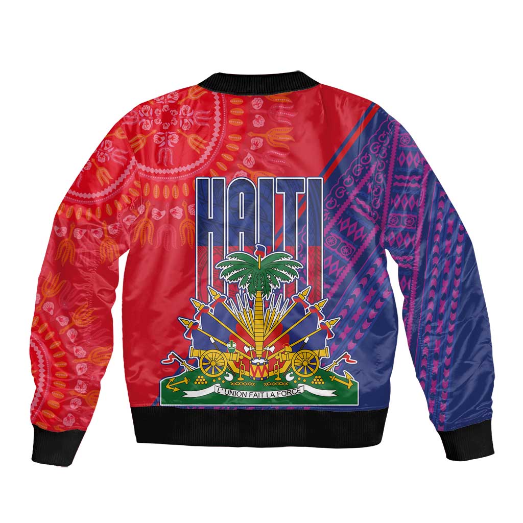 Haiti National Emblem Bomber Jacket Dashiki and Polynesian Pattern