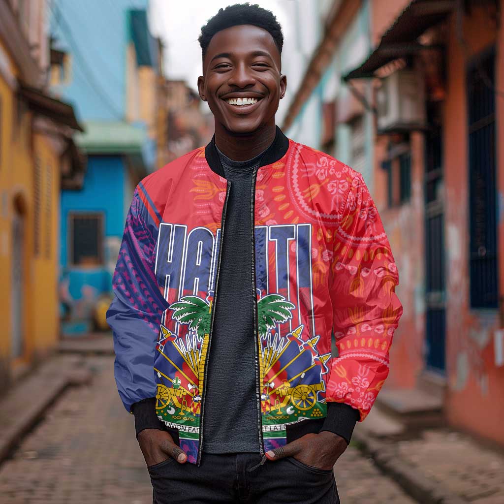 Haiti National Emblem Bomber Jacket Dashiki and Polynesian Pattern