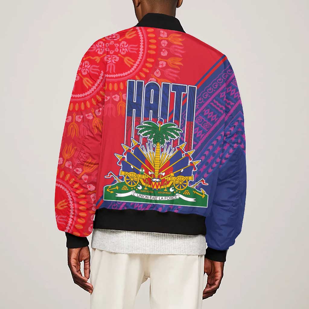 Haiti National Emblem Bomber Jacket Dashiki and Polynesian Pattern