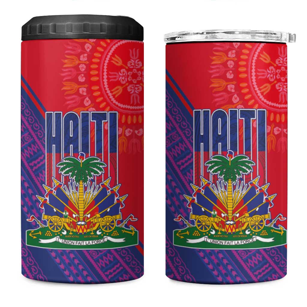 Haiti National Emblem 4 in 1 Can Cooler Tumbler Dashiki and Polynesian Pattern