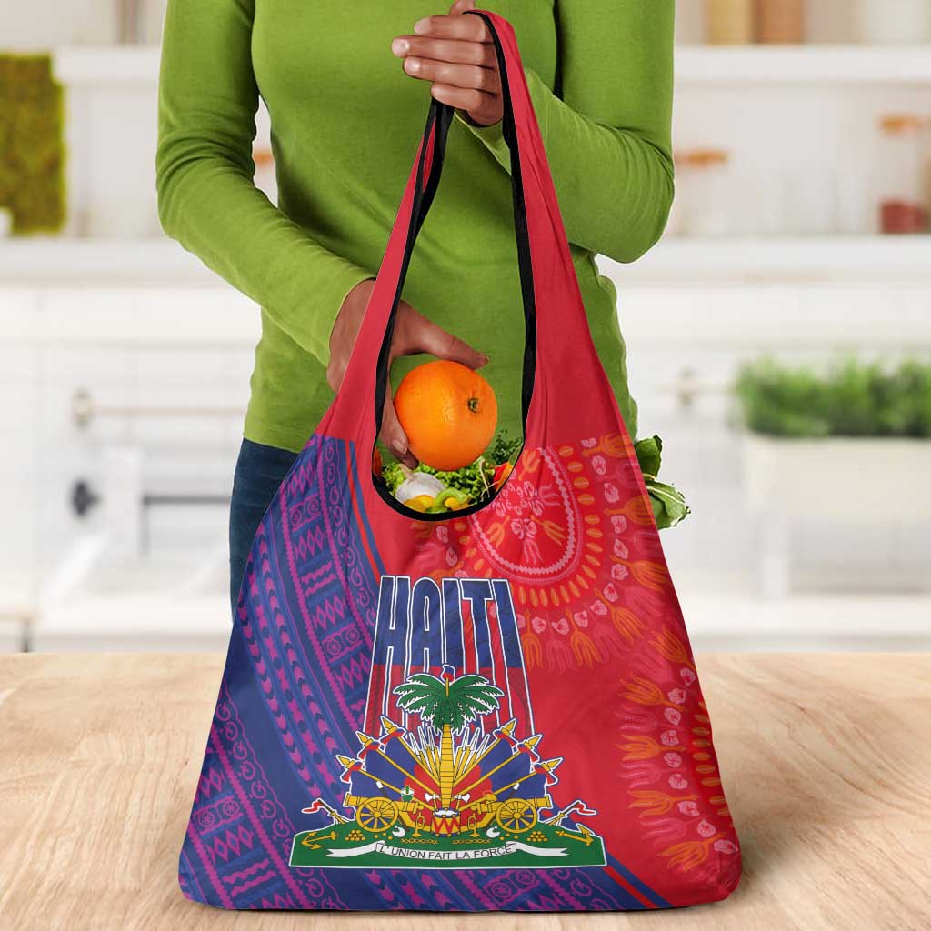 Haiti National Emblem Grocery Bag Dashiki and Polynesian Pattern