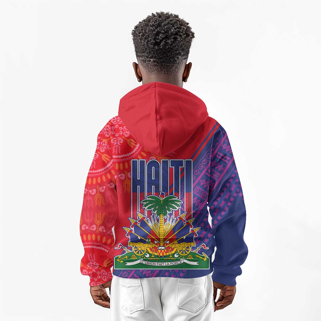 Haiti National Emblem Kid Hoodie Dashiki and Polynesian Pattern