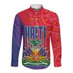 Haiti National Emblem Long Sleeve Button Shirt Dashiki and Polynesian Pattern