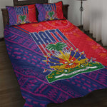 Haiti National Emblem Quilt Bed Set Dashiki and Polynesian Pattern