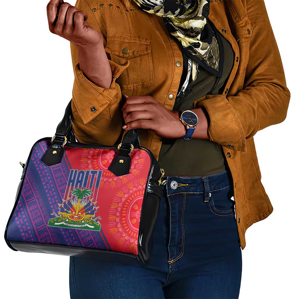 Haiti National Emblem Shoulder Handbag Dashiki and Polynesian Pattern