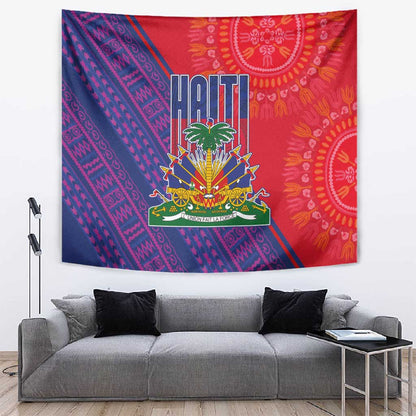 Haiti National Emblem Tapestry Dashiki and Polynesian Pattern