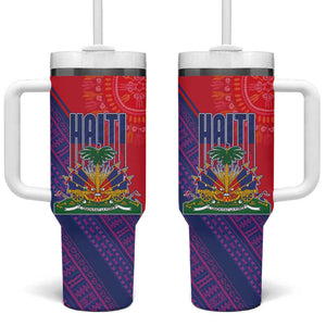 Haiti National Emblem Tumbler With Handle Dashiki and Polynesian Pattern