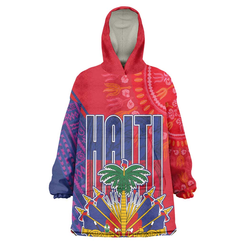 Haiti National Emblem Wearable Blanket Hoodie Dashiki and Polynesian Pattern